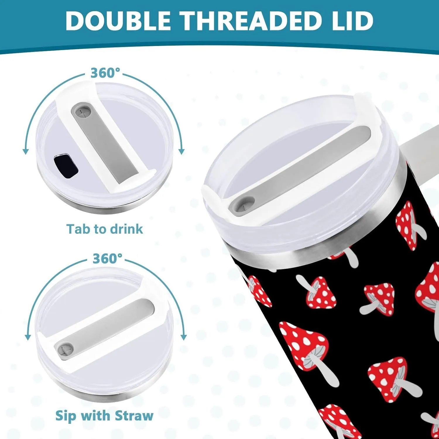Poeticcity Stainless Steel Car Travel Mug, Thermal Tumbler Insulated Water Bottle Hot Holder Vacuum Coffee Cold Tea Cup 40 oz Seamless Forest Redon Black
