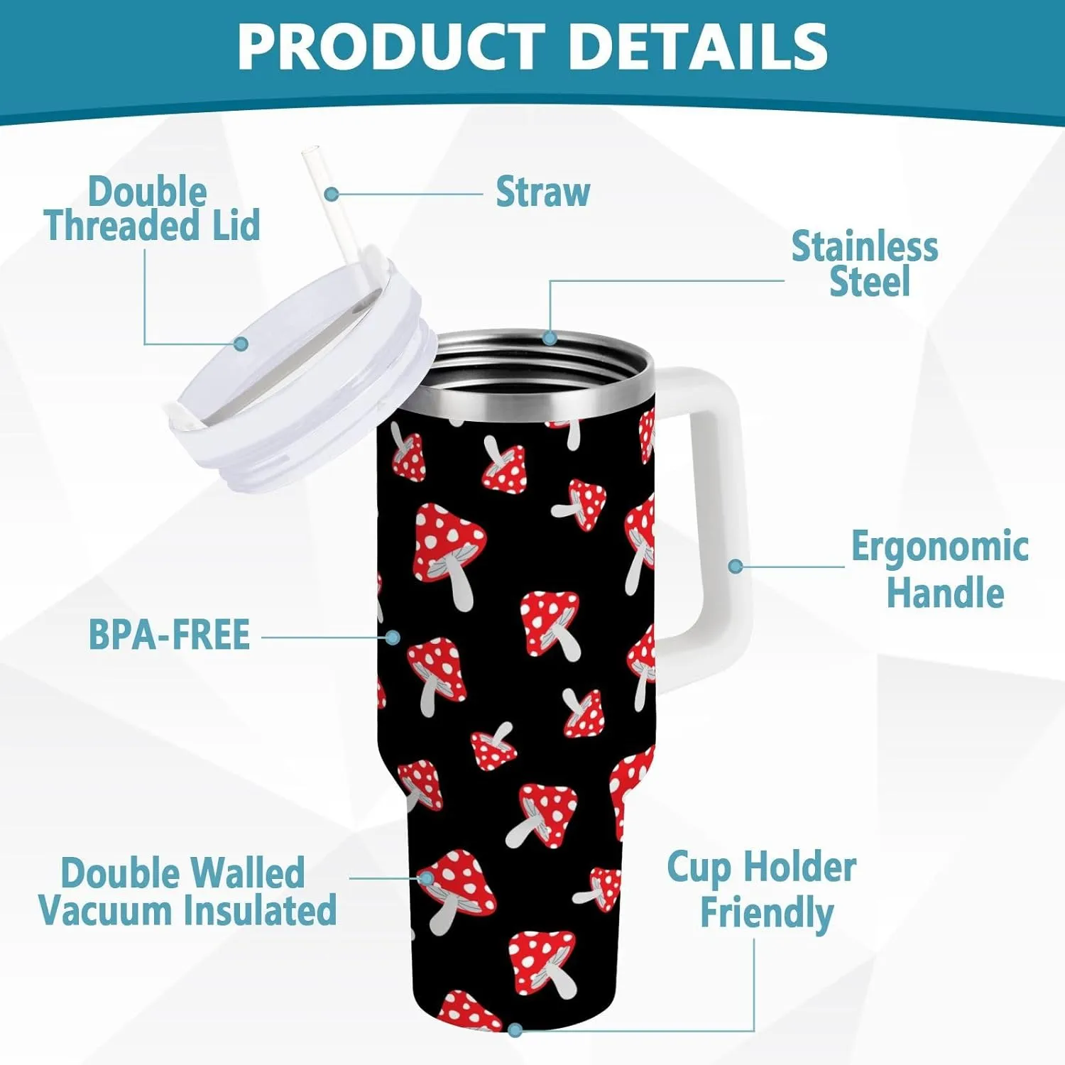 Poeticcity Stainless Steel Car Travel Mug, Thermal Tumbler Insulated Water Bottle Hot Holder Vacuum Coffee Cold Tea Cup 40 oz Seamless Forest Redon Black
