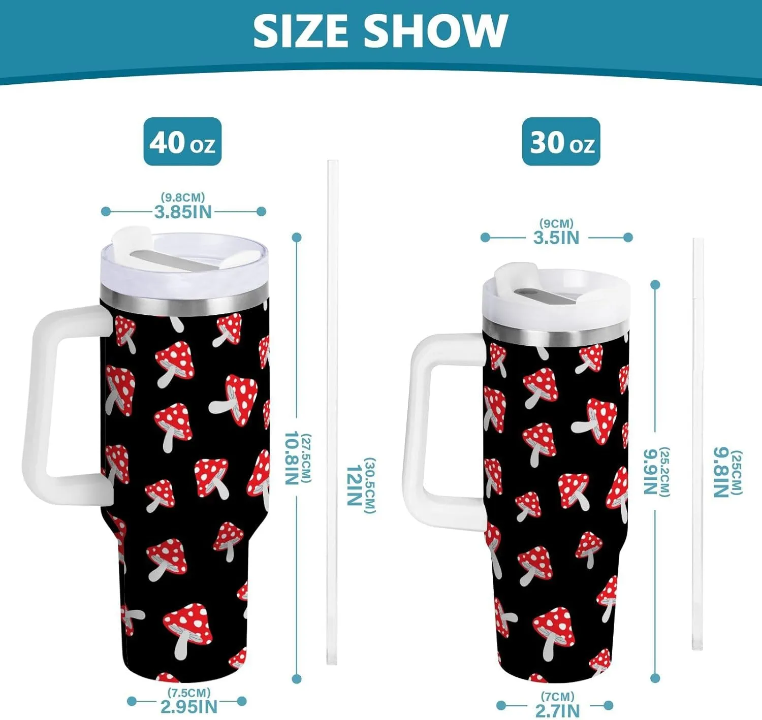 Poeticcity Stainless Steel Car Travel Mug, Thermal Tumbler Insulated Water Bottle Hot Holder Vacuum Coffee Cold Tea Cup 40 oz Seamless Forest Redon Black