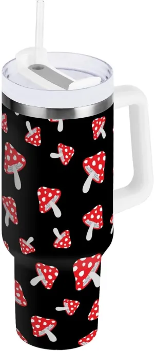 Poeticcity Stainless Steel Car Travel Mug, Thermal Tumbler Insulated Water Bottle Hot Holder Vacuum Coffee Cold Tea Cup 40 oz Seamless Forest Redon Black