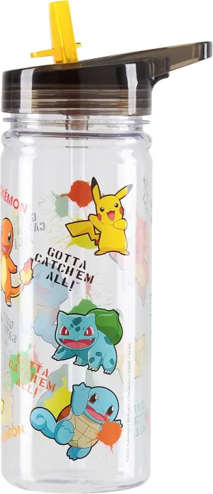 Pokemon Water Bottle for Kids with Straw, 19.6oz Plastic Reusable Drink Bottle