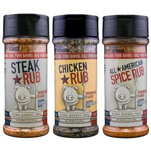 Pork Barrel BBQ Seasoning Rub Vareity Pack | All American Spice, Steak and Chicken, All Purpose BBQ Rub - Keto, No MSG, Gluten-Free and Sugar-Free | Grill Seasoning Rub for Beef, Steak, Burgers, Pork, and Chicken | Gift for Father, Man