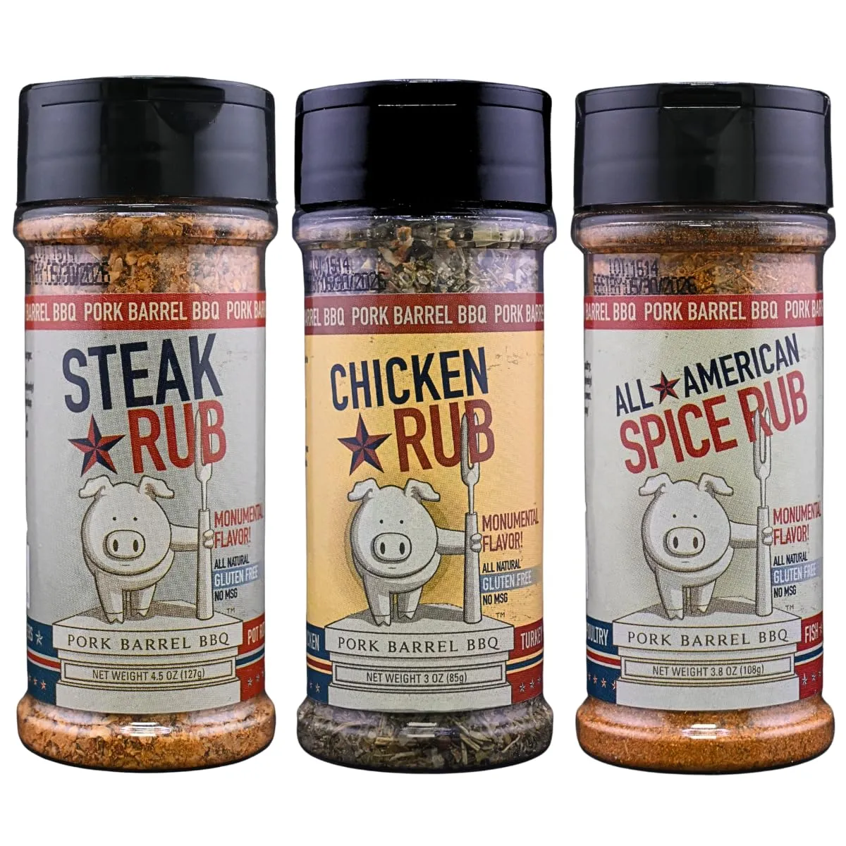Pork Barrel BBQ Seasoning Rub Vareity Pack | All American Spice, Steak and Chicken, All Purpose BBQ Rub - Keto, No MSG, Gluten-Free and Sugar-Free | Grill Seasoning Rub for Beef, Steak, Burgers, Pork, and Chicken | Gift for Father, Man