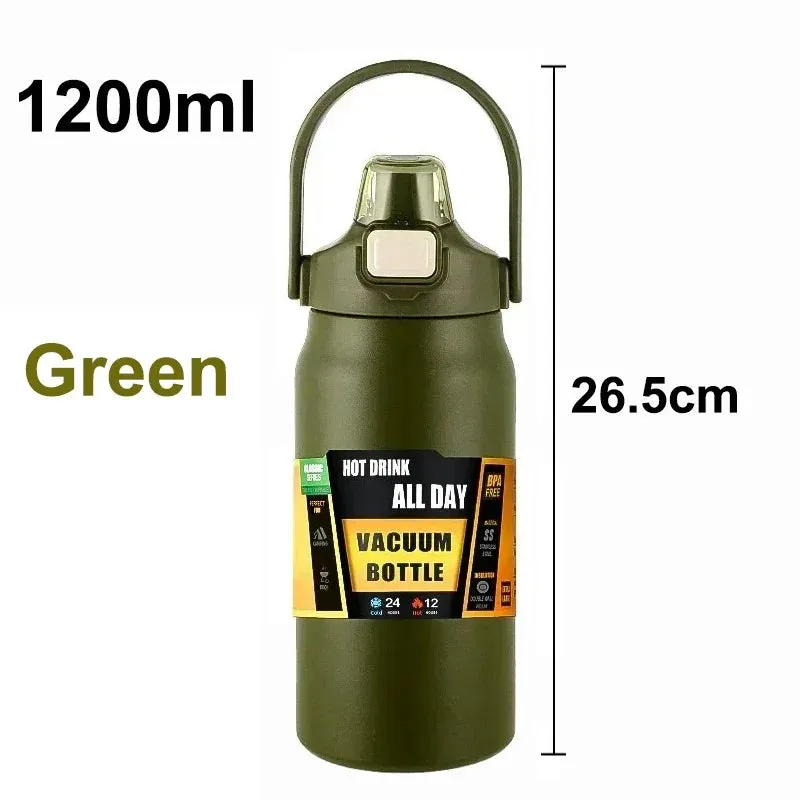 Portable 304 Stainless Steel Thermos with Straw - Vacuum Sports Bottle
