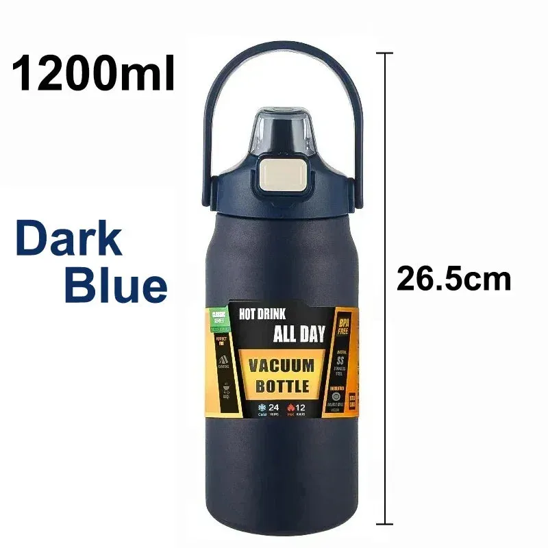 Portable 304 Stainless Steel Thermos with Straw - Vacuum Sports Bottle