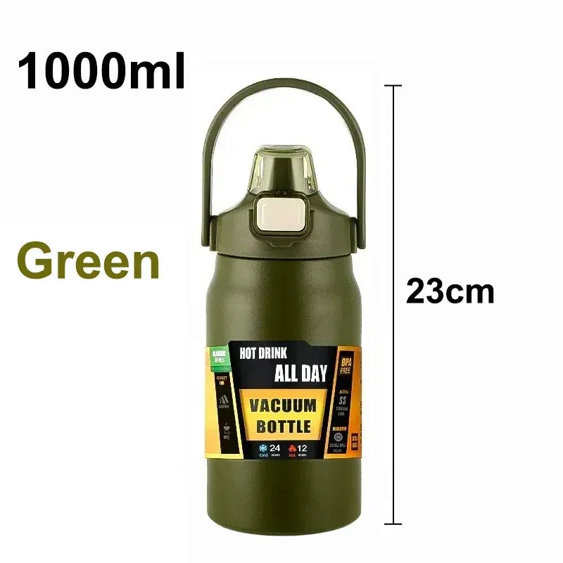 Portable 304 Stainless Steel Thermos with Straw - Vacuum Sports Bottle