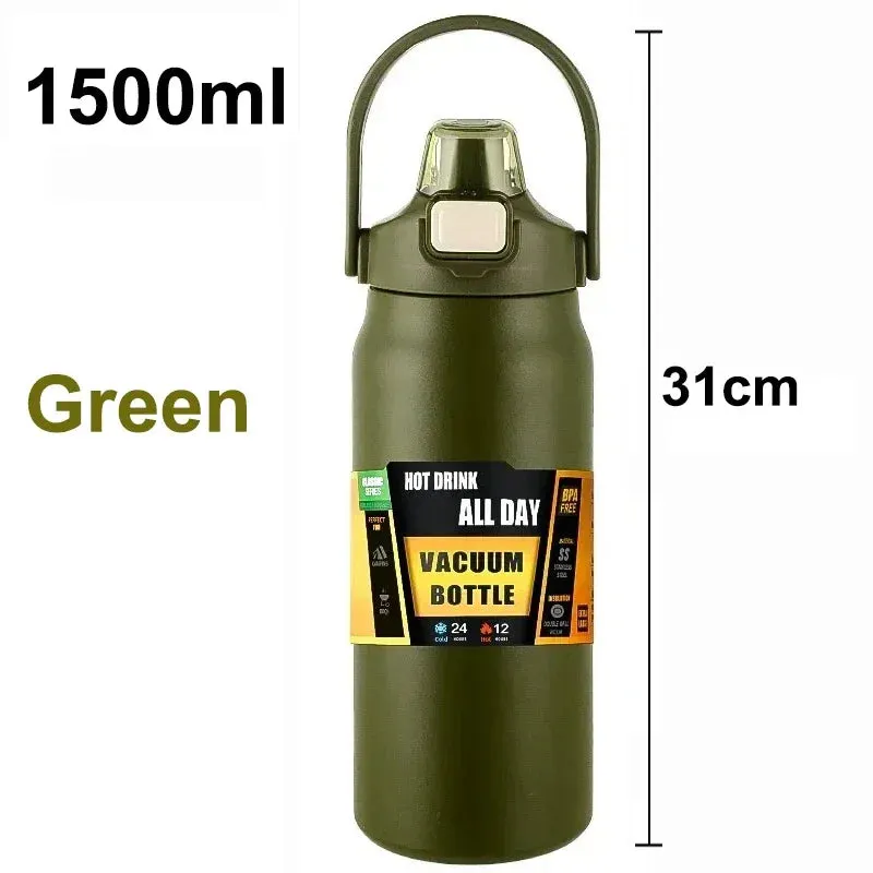Portable 304 Stainless Steel Thermos with Straw - Vacuum Sports Bottle