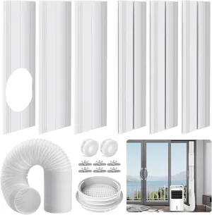 Portable Air Conditioner Sliding Door Vent Kit - Adjustable Length up to 90 Inches, Universal Balcony Seal Plate Set for 5.1" & 5.9" Diameter AC Exhaust Hose