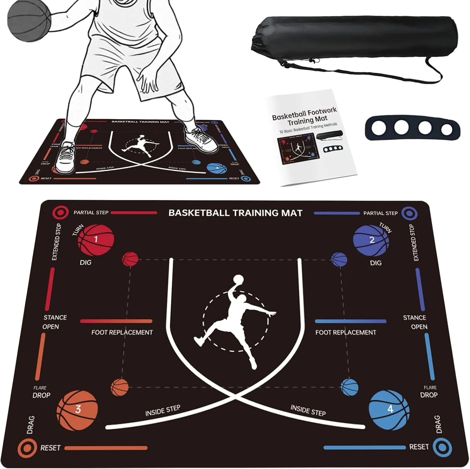 Portable Basketball Training Mat - Non-Slip Footwork Agility Mat for All Ages & Skill Levels, Durable Basketball Footwork Training Equipment to Improve Speed, Strength, Coordination