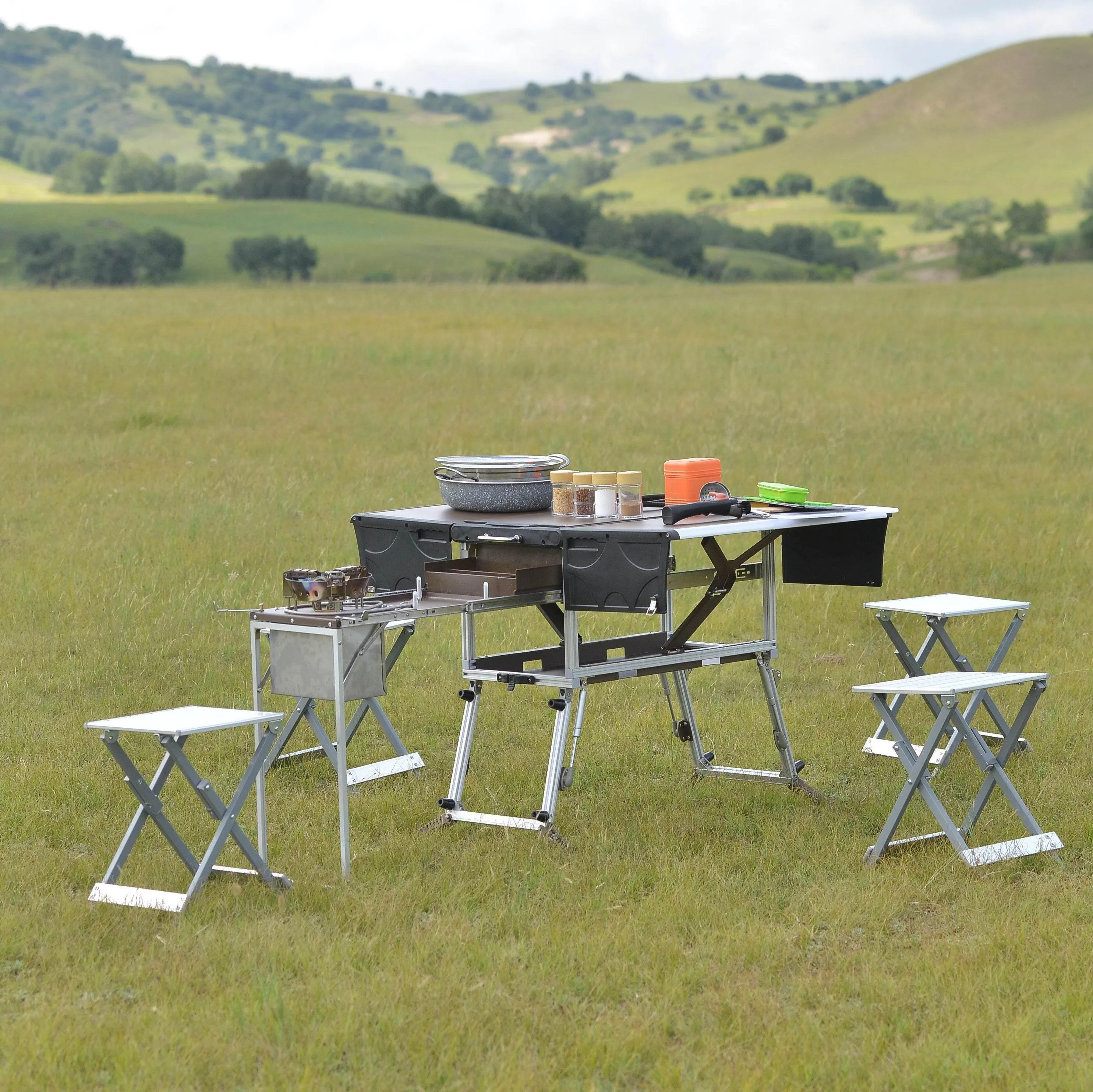 Portable Camping Kitchen - Foldable Outdoor Cooking Station