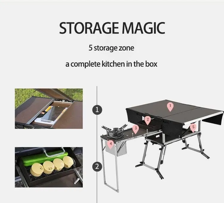Portable Camping Kitchen - Foldable Outdoor Cooking Station