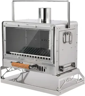 Portable Camping Tent Stove, Fireplace Fire Rack Tabletop Wood Burning Stove, Barbecue Grill Stainless Steel Cooking Stove for Home Heating, Warming, Camping, Ice-Fishing, Cookout, Hiking