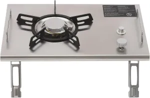 Portable Gas Stove Desktop Folding Single-Burner Gas Stove Electronic Ignition Outdoor Camping Cooking Stove Auto Ignition Camping Burner LPG for RV Apartments Outdoor (Stainless steel coloured)