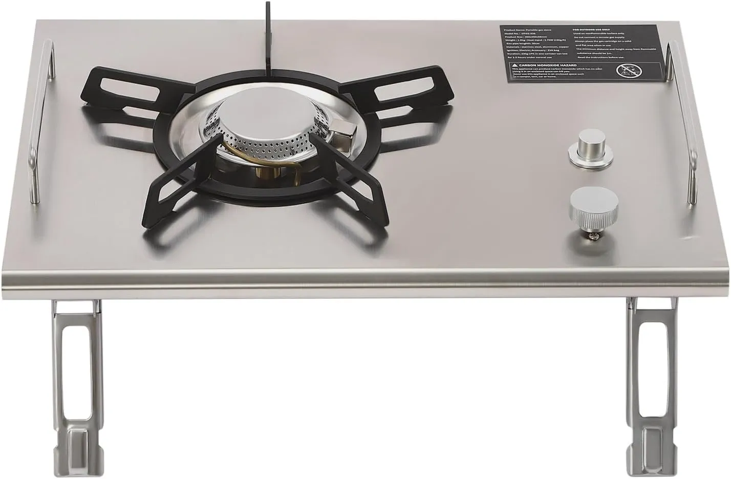 Portable Gas Stove Desktop Folding Single-Burner Gas Stove Electronic Ignition Outdoor Camping Cooking Stove Auto Ignition Camping Burner LPG for RV Apartments Outdoor (Stainless steel coloured)