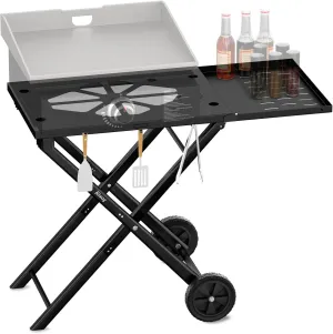 Portable Griddle Stand Trolley Compatible for Blackstone 17” 22" Propane Table Top Grill Stand,Outdoor Camping Cooking Station with Side Shelf,Take Along Outdoor Portable Grill Cart Black