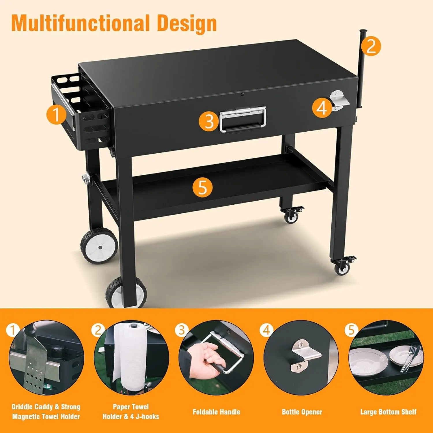 Portable Grill Stand for Ninja Woodfire Outdoor Grill OG701 OG751 & OO101 Pizza Oven, Blackstone 17"/22" Griddle, Ooni Pizza Oven, Outdoor Grill Cart with 4 Wheels