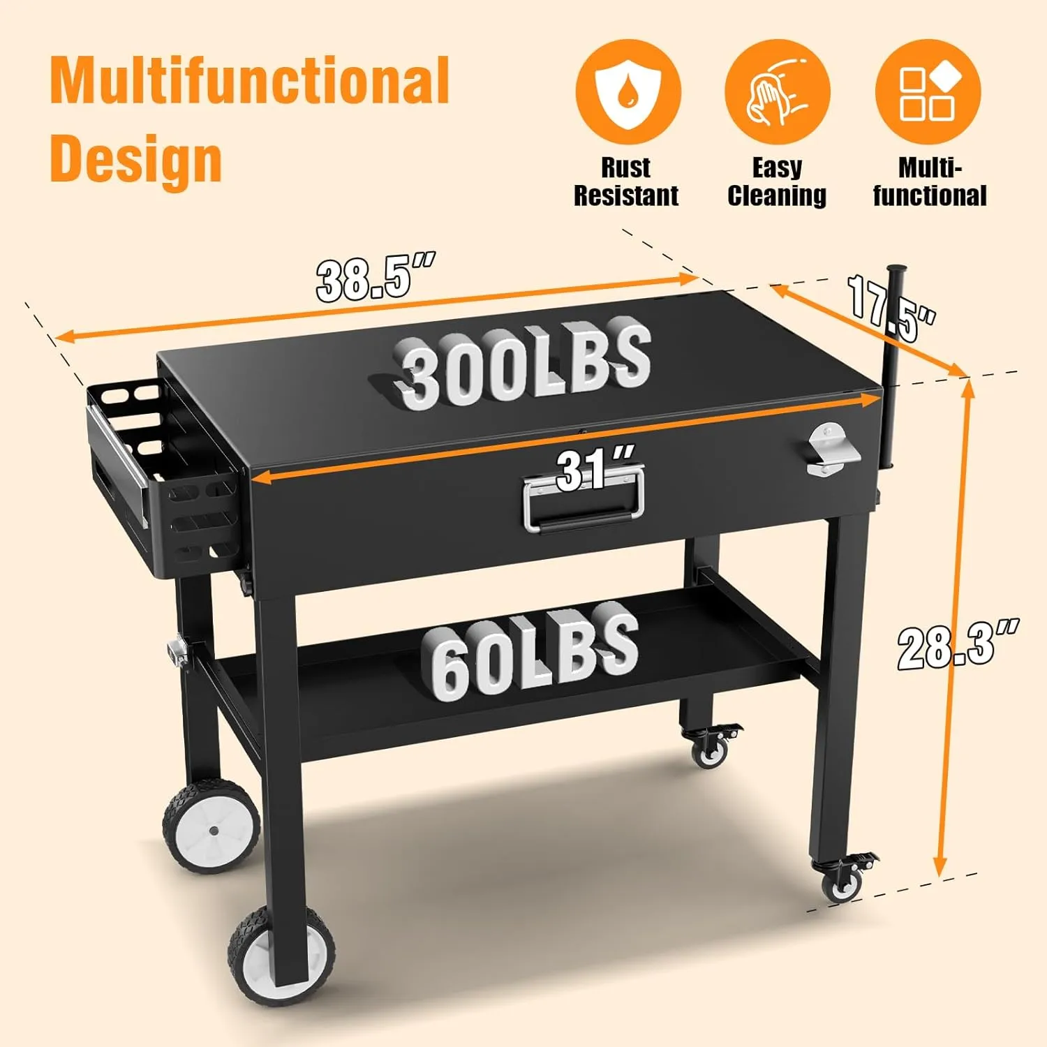 Portable Grill Stand for Ninja Woodfire Outdoor Grill OG701 OG751 & OO101 Pizza Oven, Blackstone 17"/22" Griddle, Ooni Pizza Oven, Outdoor Grill Cart with 4 Wheels