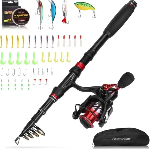 Portable Kids Fishing Pole Spinning Rod and Reel Combos Travel Fishing Rod Set with Full Kits Carrier Bag for Sea Saltwater Freshwater Fishing