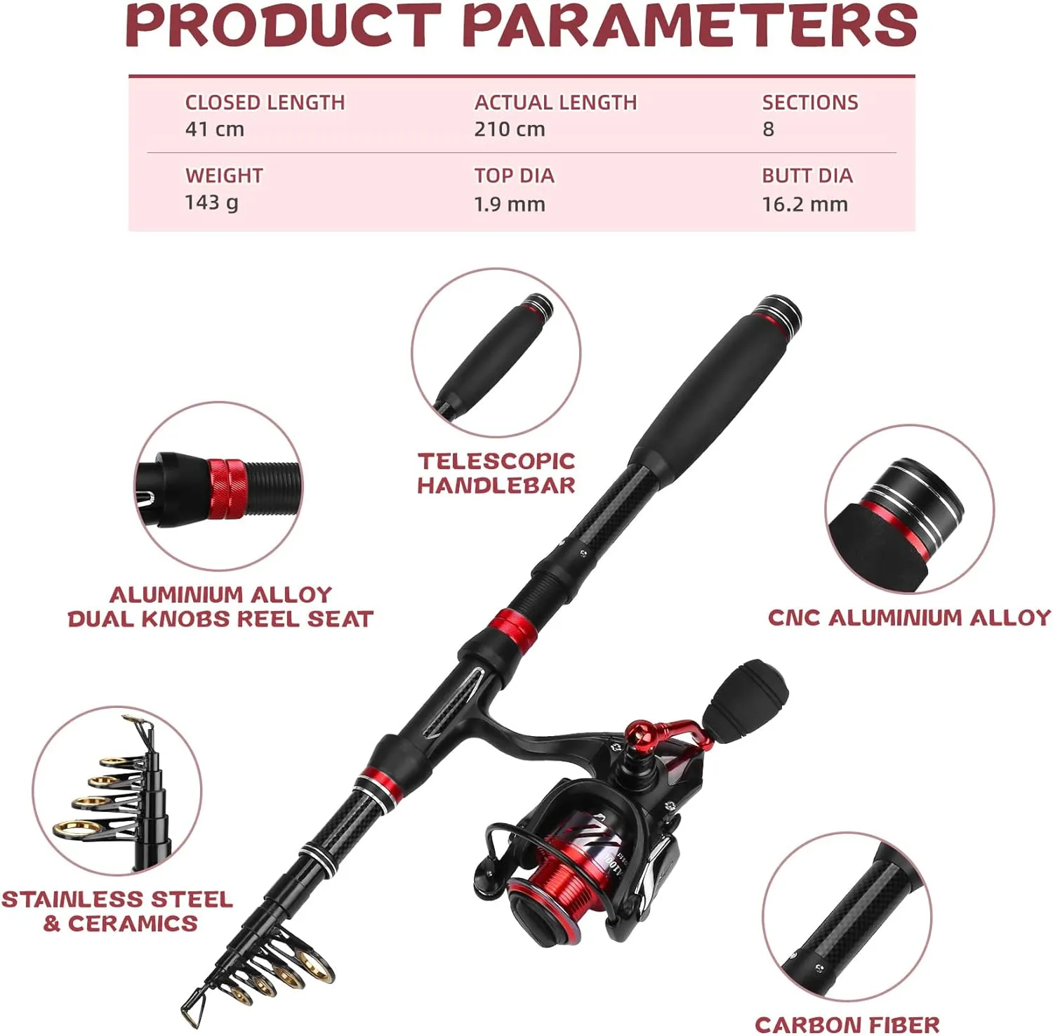 Portable Kids Fishing Pole Spinning Rod and Reel Combos Travel Fishing Rod Set with Full Kits Carrier Bag for Sea Saltwater Freshwater Fishing