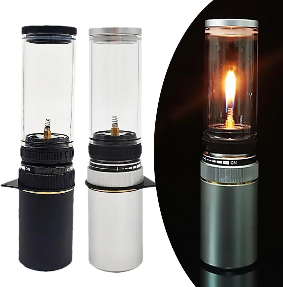 Portable Outdoor Gas Lamp, Gas Lantern Dreamlike Candle Lamp Portable Tent Lantern Glass Mantle Lantern for Camping, for Hiking, Fishing(with Gas Box White)