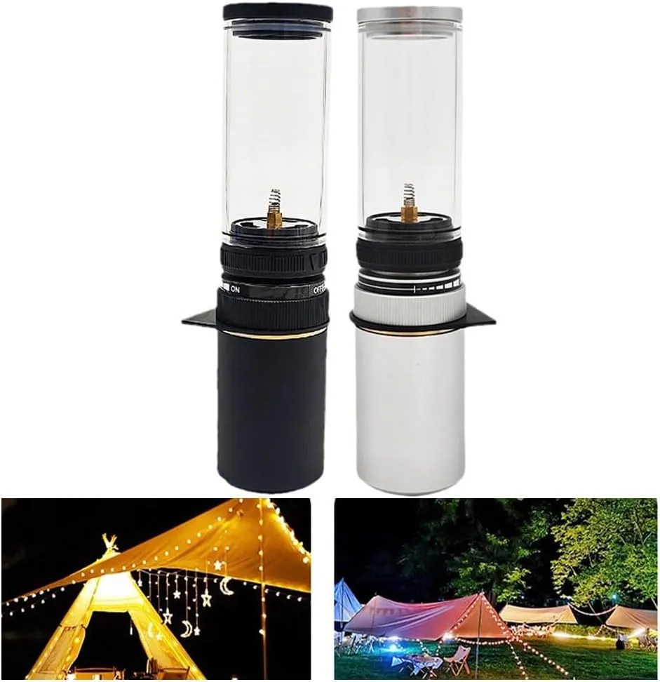 Portable Outdoor Gas Lamp, Gas Lantern Dreamlike Candle Lamp Portable Tent Lantern Glass Mantle Lantern for Camping, for Hiking, Fishing(with Gas Box White)