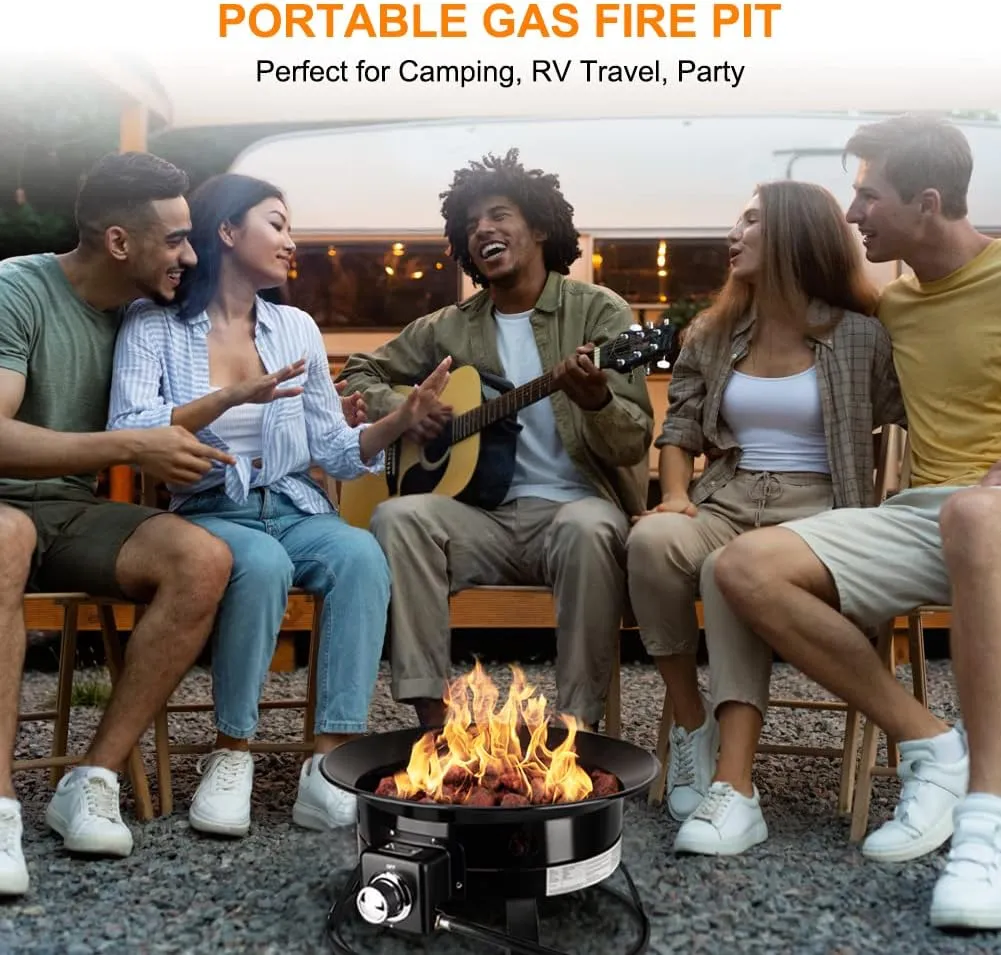 Portable Propane Fire Pit, Camplux Outdoor Gas Fire Bowl for RV Camping Backyard Party, FP19MB 19 Inch Diameter, Black
