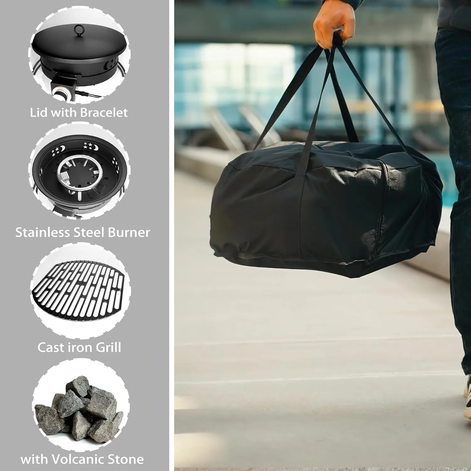 Portable Propane Gas Fire Pit, Firepits for Camping, Perfect for Travel, RV, 17-inch 58,000 BTU with Carrying Bag and Volcanic Stone