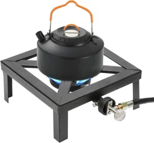 Portable Stove Burner Cast Iron Propane LPG Gas Cooker with Adjustable 0-20Psi Regulator Hose,Camping Stove Burner Cast Iron Propane Gas LPG Stove BBQ Cooker for Patio Camping, BBQ, Home Brewing