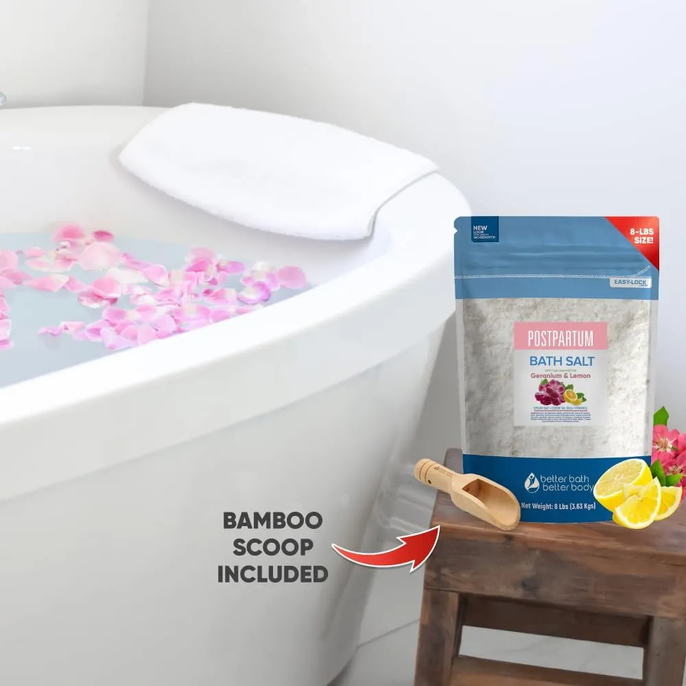 Postpartum Sitz Bath Soak 128 Ounces (8 Lbs) Bulk Bag Postpartum Care for New Moms Bath Salt with Essential Oils in Easy Press Lock BPA Free Pouch Made with Natural Ingredients Made in USA