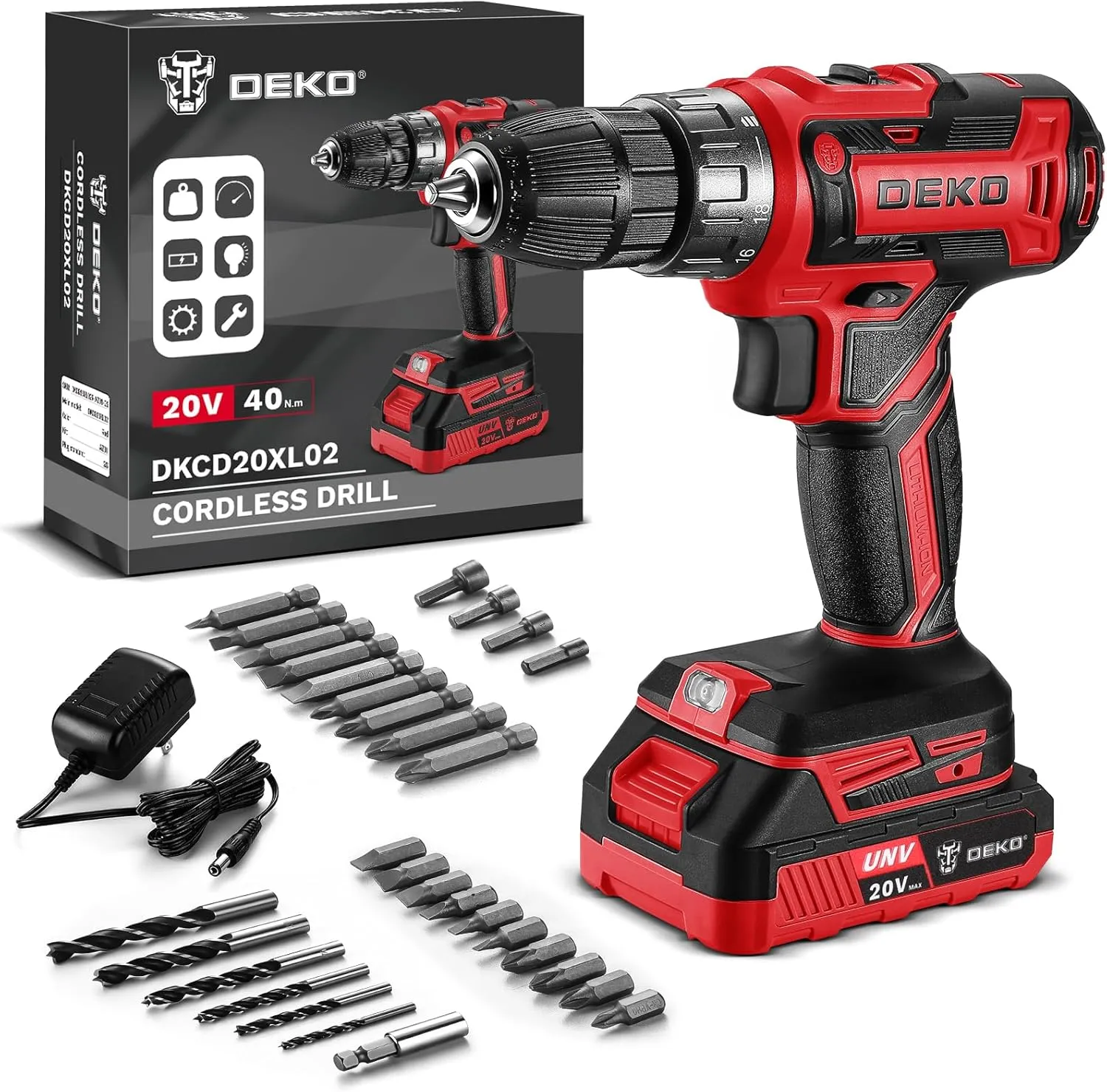 Power Drill Cordless: DEKO PRO Cordless Drill 20V Electric Power Drills Set Tool for Women with Battery and Charger 20 Volt Drills Driver Kit Red