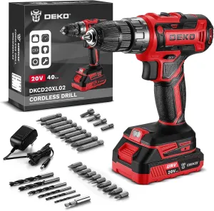 Power Drill Cordless: DEKO PRO Cordless Drill 20V Electric Power Drills Set Tool for Women with Battery and Charger 20 Volt Drills Driver Kit Red
