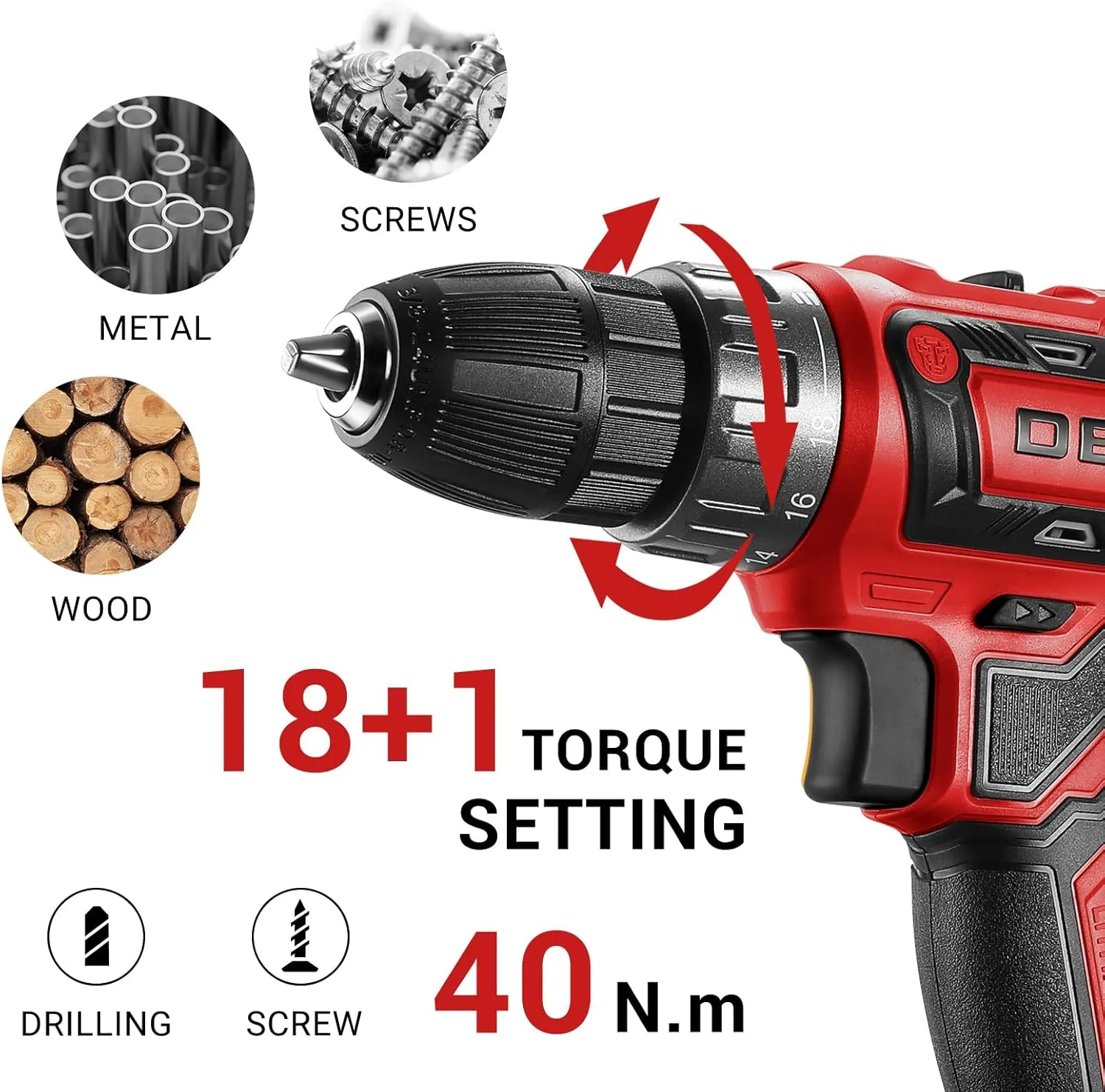 Power Drill Cordless: DEKO PRO Cordless Drill 20V Electric Power Drills Set Tool for Women with Battery and Charger 20 Volt Drills Driver Kit Red