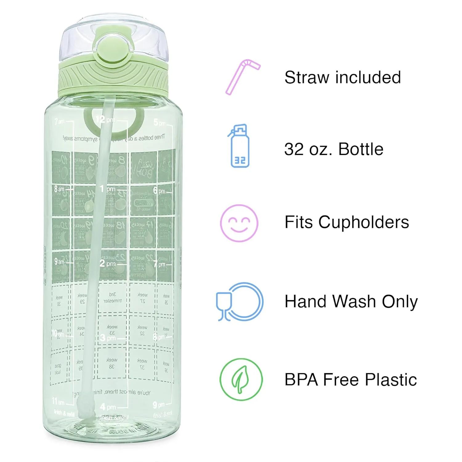 Pregnancy Water Bottle Tracker Must Haves for Expecting Moms Nausea Relief   Straw   BPA Free Green