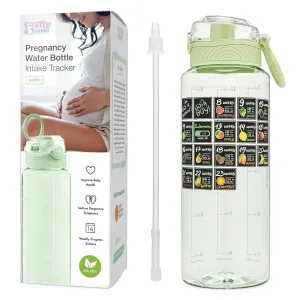 Pregnancy Water Bottle Tracker Must Haves for Expecting Moms Nausea Relief   Straw   BPA Free Green