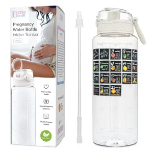 Pregnancy Water Bottle Tracker Must Haves for Expecting Moms Nausea Relief   Weekly Stickers   Straw   BPA Free White