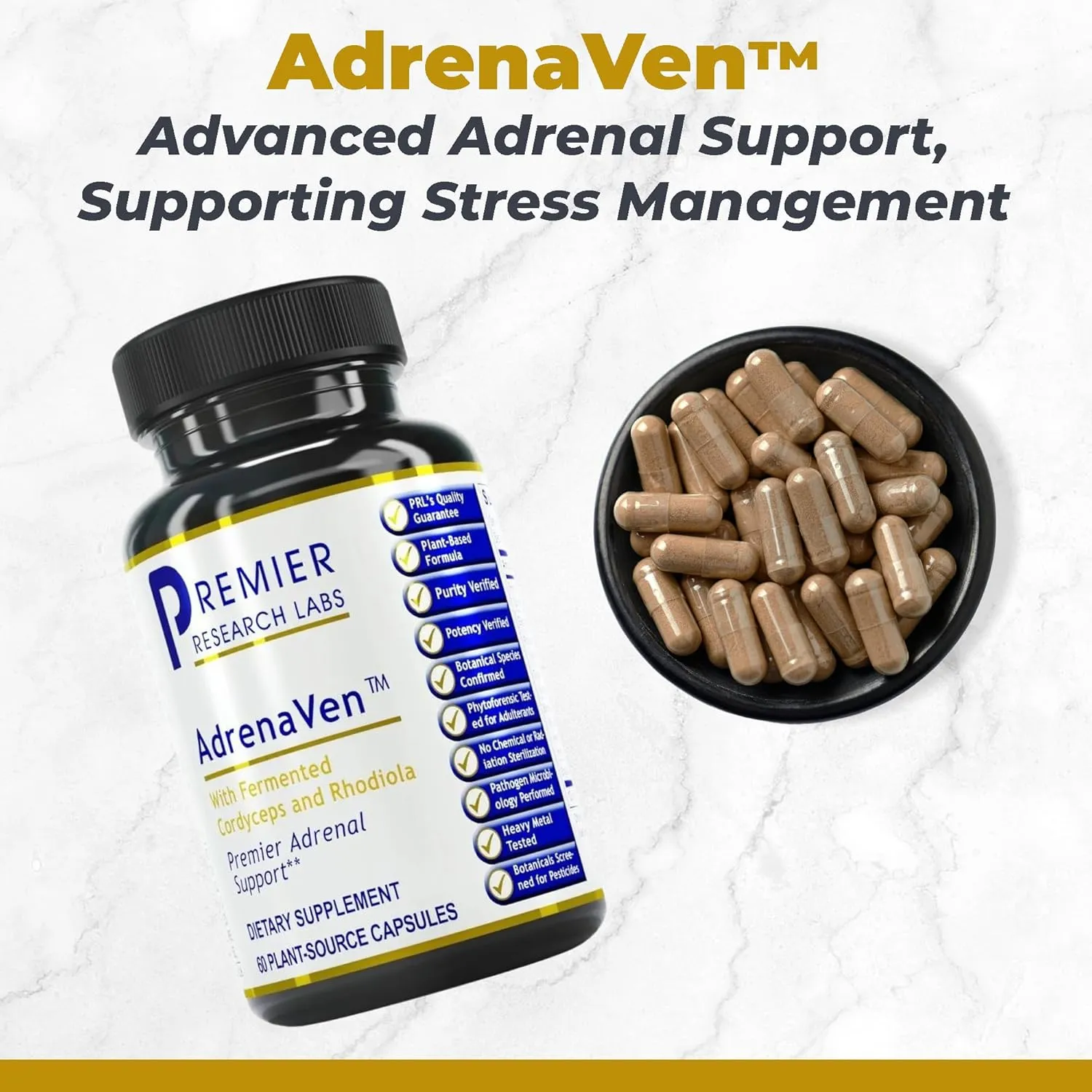 Premier Research Labs: 30 Servings-AdrenaVen - Adrenal Health Supplement, Supports Adrenal Gland Health and Stress Response - Organic Adrenal Health - 60 Plant-Source Capsules