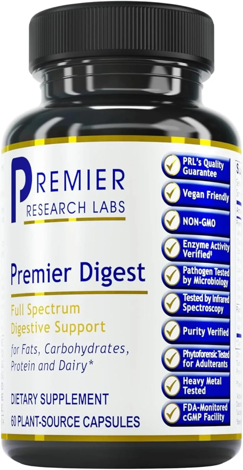Premier Research Labs: Active Digestive Enzymes with Probiotic and Prebiotics | Promotes Full-Spectrum Digestive Support - with Amylase, Protease & Lipase, 60 Plant-Sourced Capsules