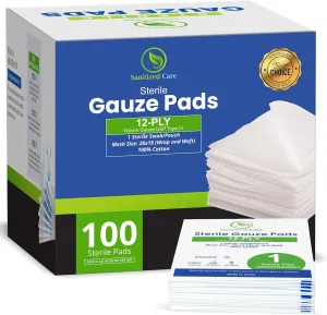 Premium 100pc Large Gauze Pads 4x4 sterile for Wounds Bulk - 12-Ply Woven Gauze Sponges - USP IV Thick and Breathable - First Aid Essential