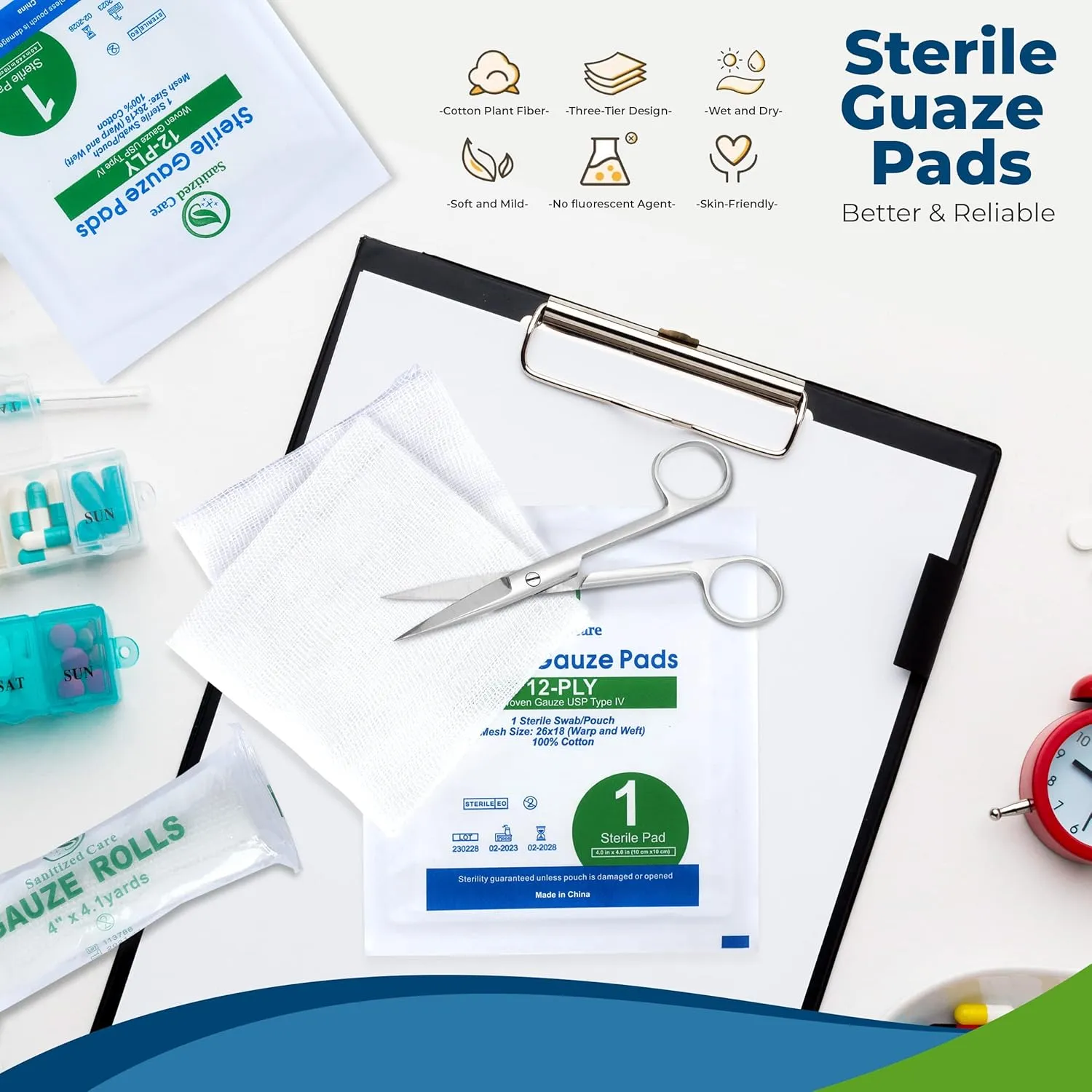 Premium 100pc Large Gauze Pads 4x4 sterile for Wounds Bulk - 12-Ply Woven Gauze Sponges - USP IV Thick and Breathable - First Aid Essential