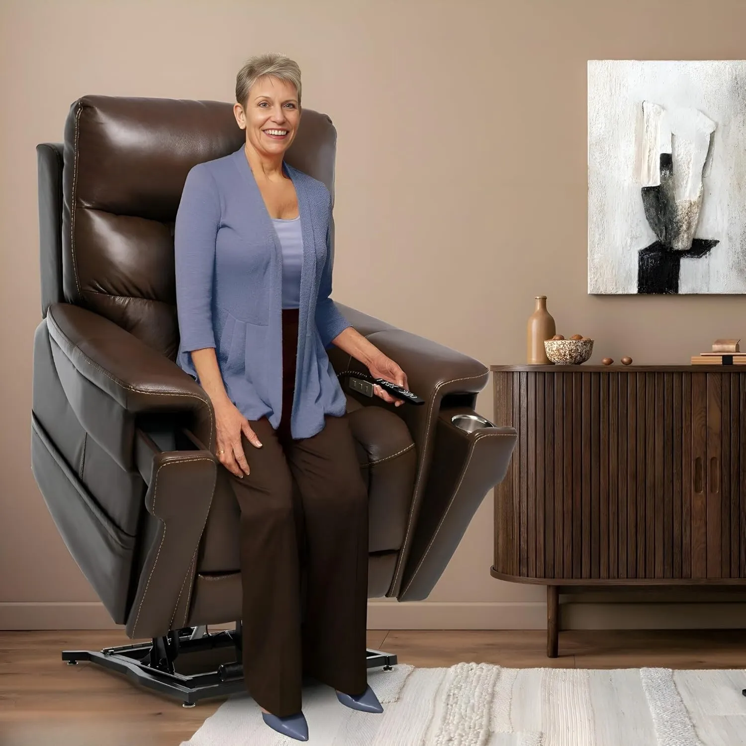 Pride Viva Lift Ultra Power Recliners - Lift Chair for Adults, 400 Lbs Weight Capacity, Lithium Battery Backup, 22.5" W x 21" D Comfort Seat, Medium, Sorrento Leather Coffee - PLR4955M