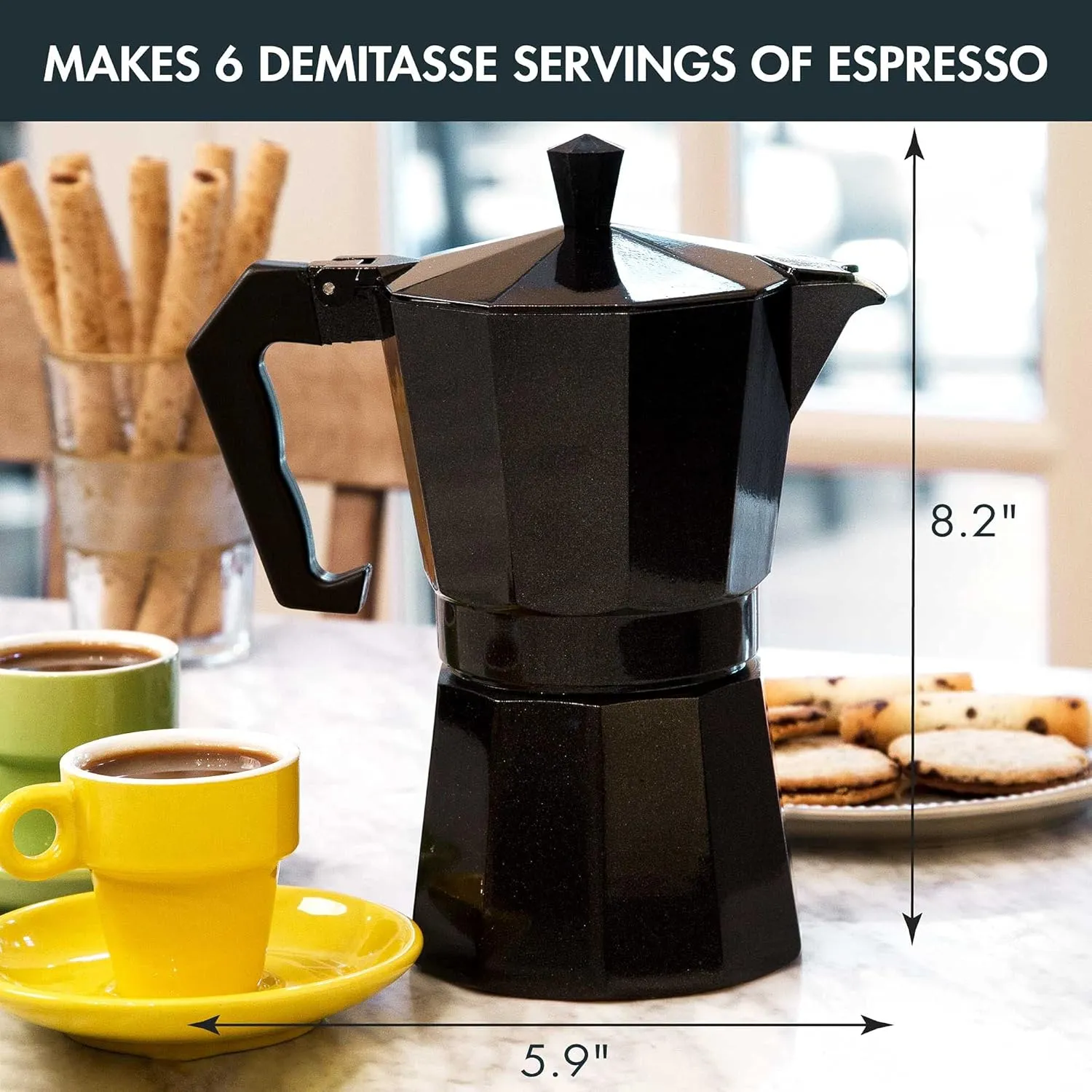 Primula Classic Stovetop Espresso and Coffee Maker, Moka Pot for Italian and Cuban Café Brewing, Greca Coffee Maker, Cafeteras, 6 Espresso Cups, Black