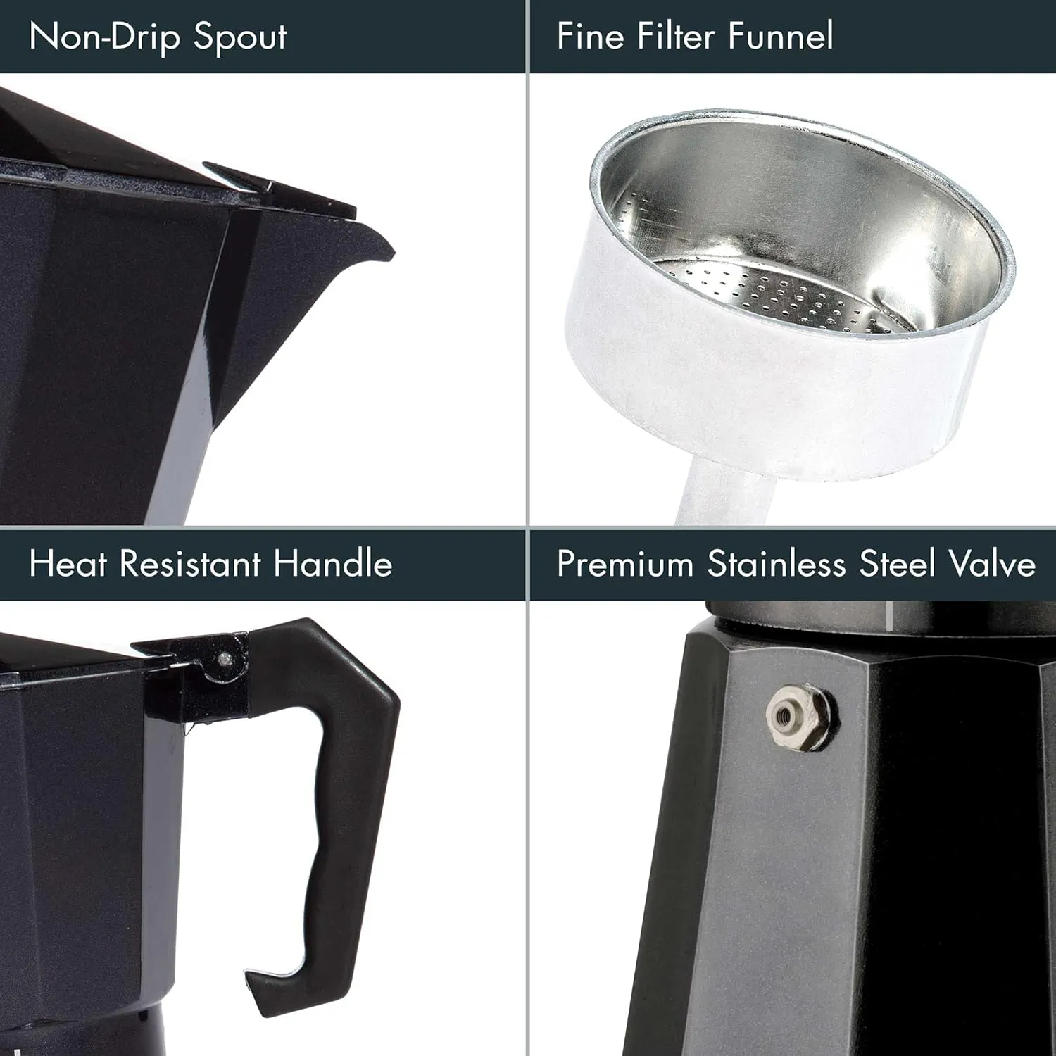 Primula Classic Stovetop Espresso and Coffee Maker, Moka Pot for Italian and Cuban Café Brewing, Greca Coffee Maker, Cafeteras, 6 Espresso Cups, Black
