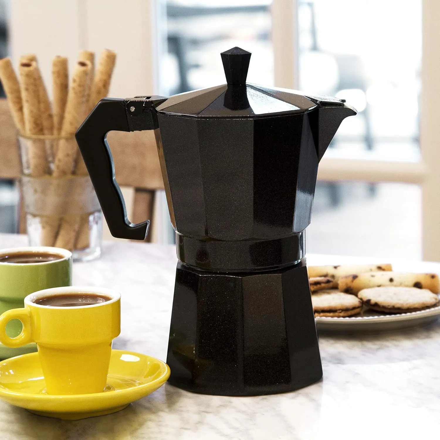 Primula Classic Stovetop Espresso and Coffee Maker, Moka Pot for Italian and Cuban Café Brewing, Greca Coffee Maker, Cafeteras, 6 Espresso Cups, Black