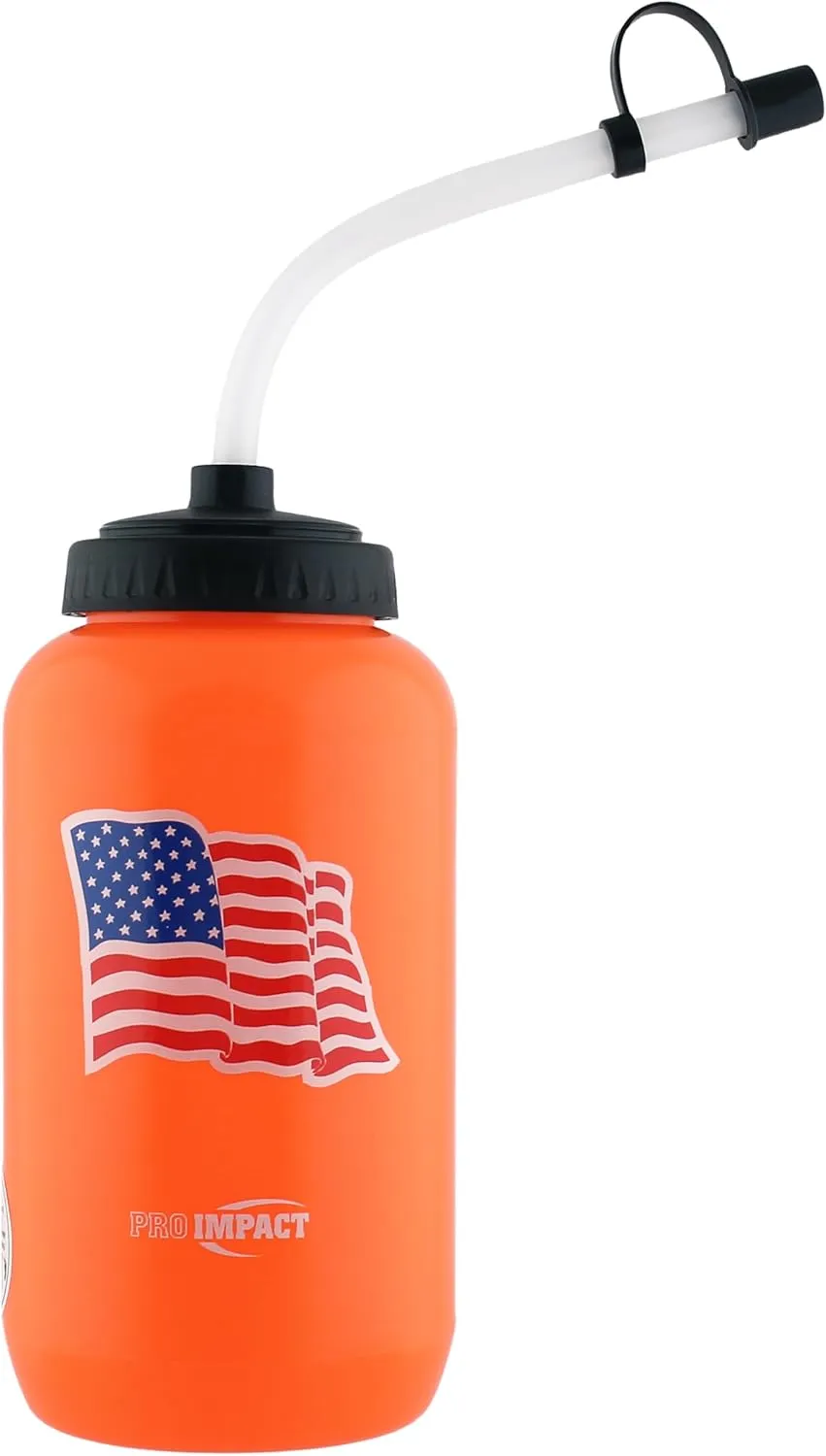 Pro Impact Squeezable Water Bottle Bendable Long Straw - LDPE BPA Free Plastic - Hydration for Baseball Hockey Gym MMA Yoga Boxing Cycling Softball Football Lacrosse (35.5 Oz.)