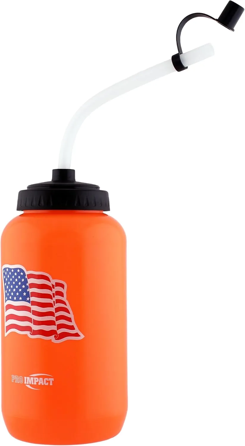Pro Impact Squeezable Water Bottle Bendable Long Straw - LDPE BPA Free Plastic - Hydration for Baseball Hockey Gym MMA Yoga Boxing Cycling Softball Football Lacrosse (35.5 Oz.)