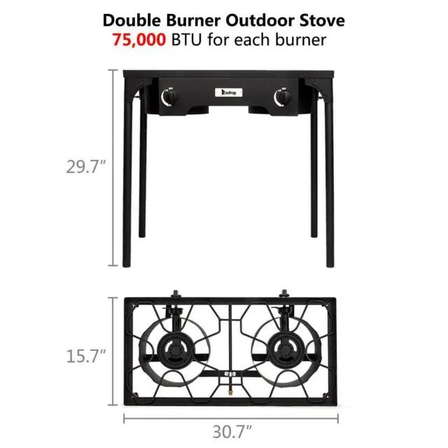 Professional Outdoor 150000 BTU Stove Propane 2 Burner Portable Cooker BBQ Grill