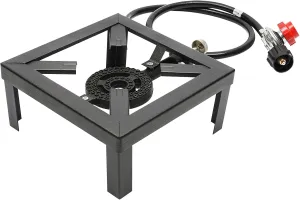 Propane Burner, Heavy-Duty Propane Stove, Propane Single Burner Angle Iron Camp Stove, Single Burner Outdoor Gas Stove with Adjustable 0-20Psi Regulator Hose for Patio Camping, BBQ, Home