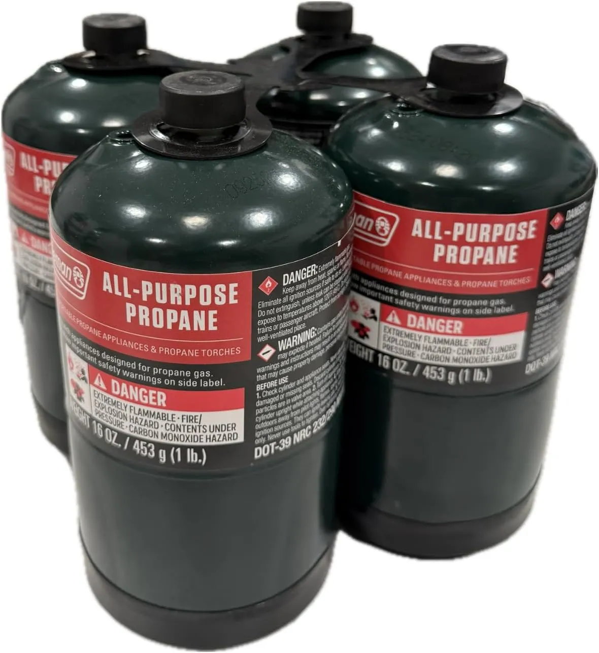 Propane Replacement Fuel Cylinders 16 Ounces Camping (4 Pack). Factory Pre-Filled, Ready to Use