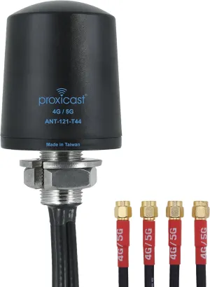 Proxicast 4x4 MIMO 5G Antenna - Vandal Resistant Low Profile Omnidirectional Through-Hole Mount - 12 ft Coax - Black - Compatible with Cisco, Cradlepoint, Digi, MoFi & Others (ANT-121-T44-B-12)