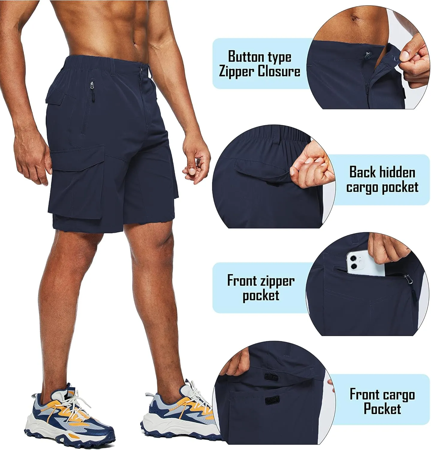 Pudolla Men's Hiking Cargo Shorts Quick Dry Outdoor Travel Shorts for Men with Multi Pocket for Fishing Camping Casual